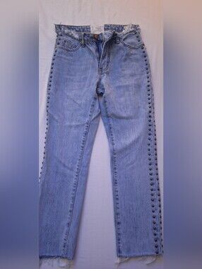 One Teaspoon Light Blue Studded High-Rise Straight Jeans